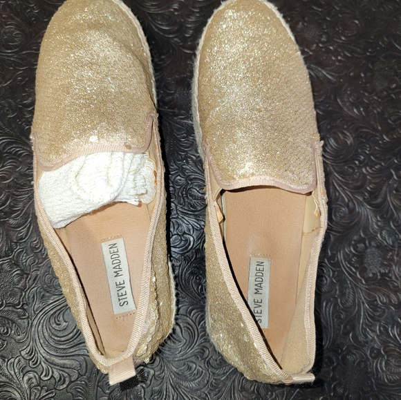 Steve Madden 9B Popi Platform Gold Glitter sequins Espadrille Loafers - Picture 4 of 8
